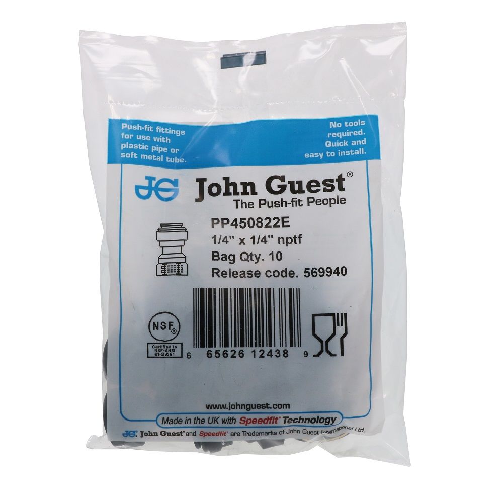 John Guest Female Adapter NPTF Black Polypropylene - 1/4 x 1/4 NPTF