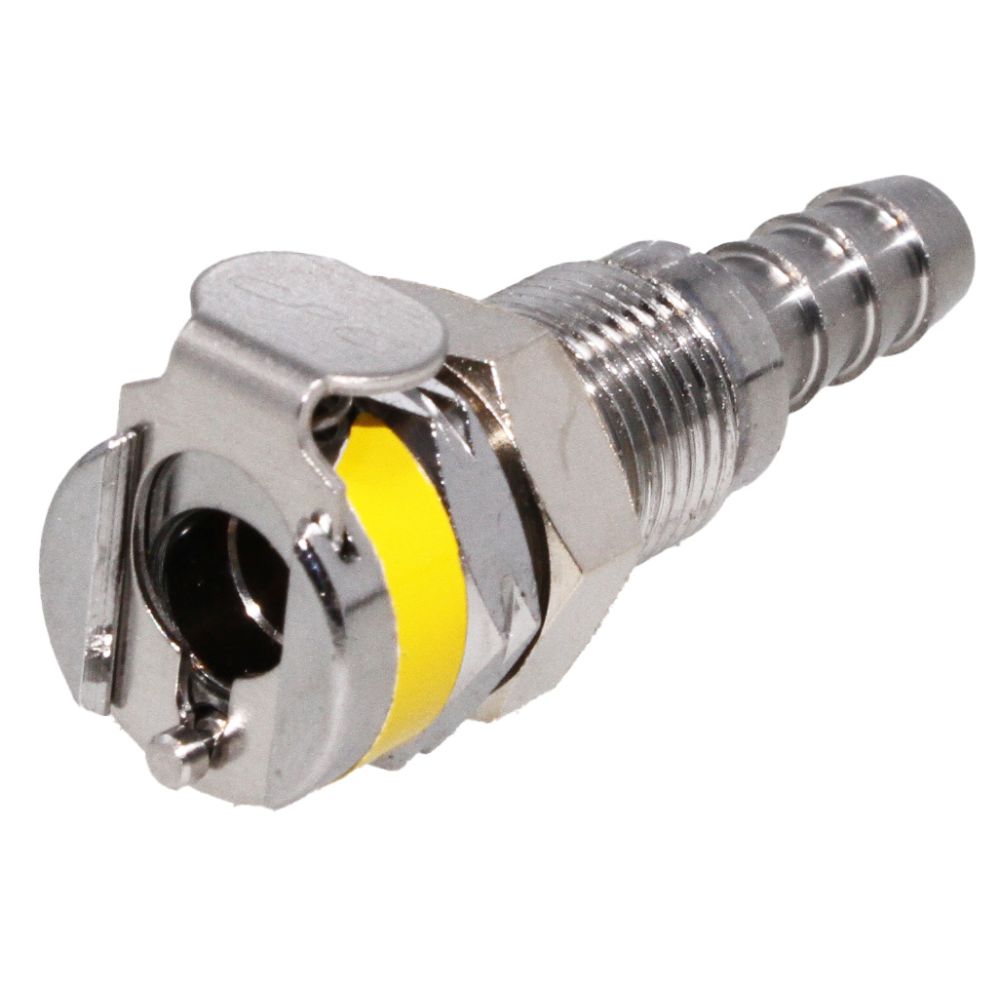 Colder MC1604K2 1/4 Hose Barb Non-Valved Panel Mount Chrome-plated Brass Coupling Body - Yellow