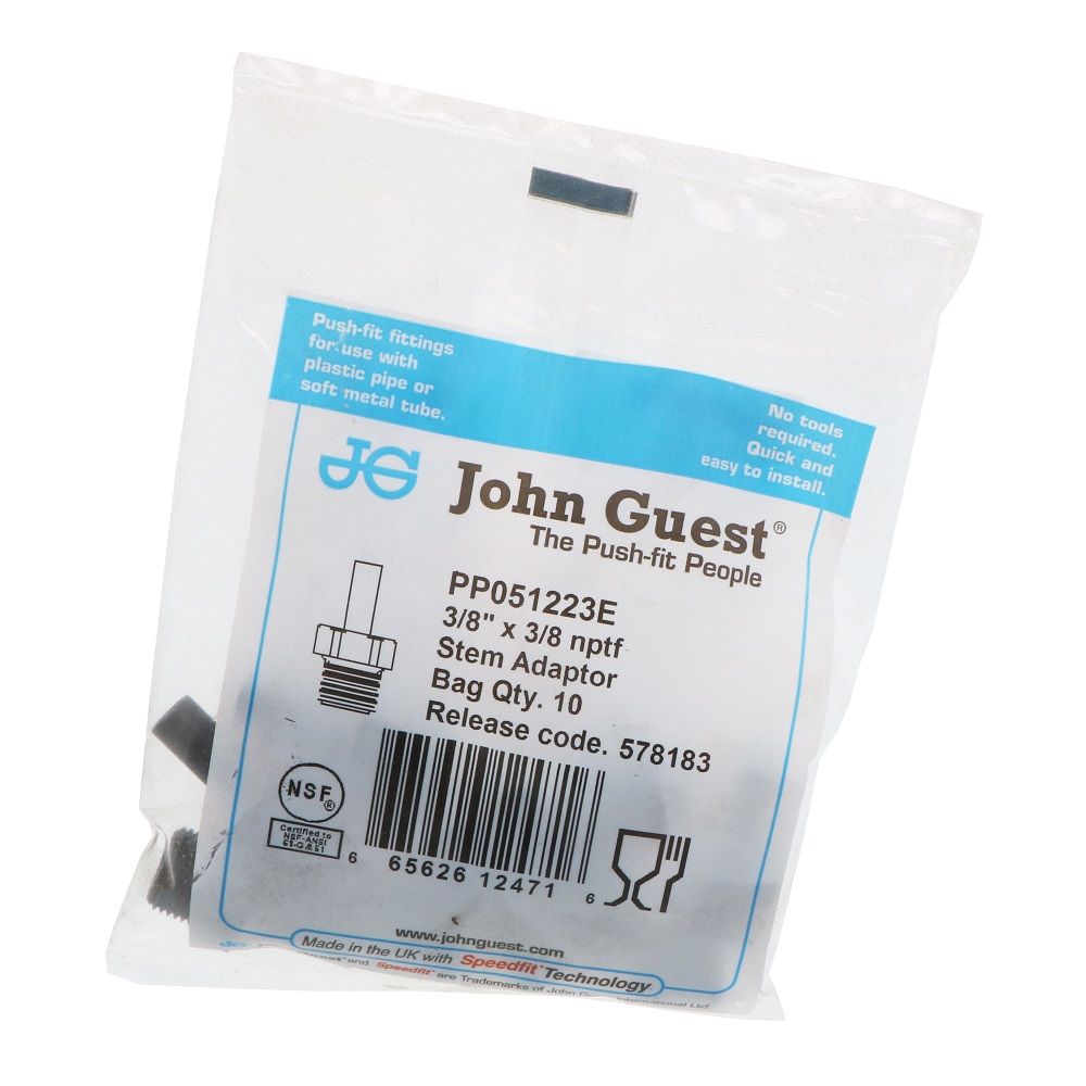 John Guest Stem Adapter Black Polypropylene - 3/8 x 3/8 NPTF