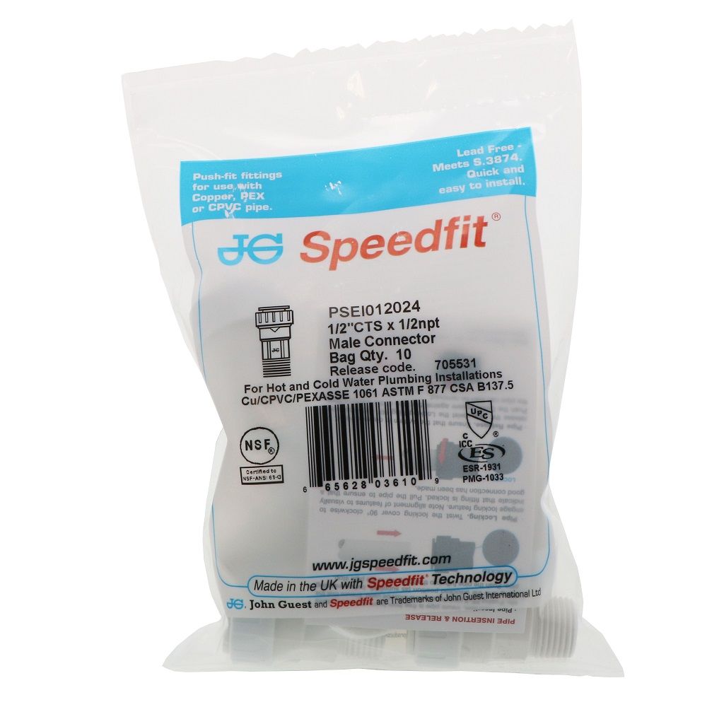 John Guest Male Connector PEX - 1/2 CTS x 1/2 NPT