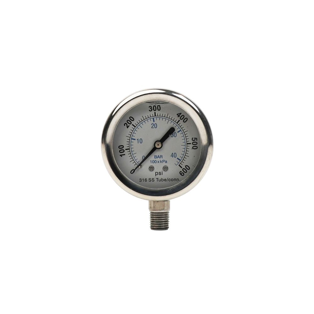Water Pressure Gauge 600 PSI, 1/4" MPT, 2.5" Dial, Lower Back Mount, SS Case
