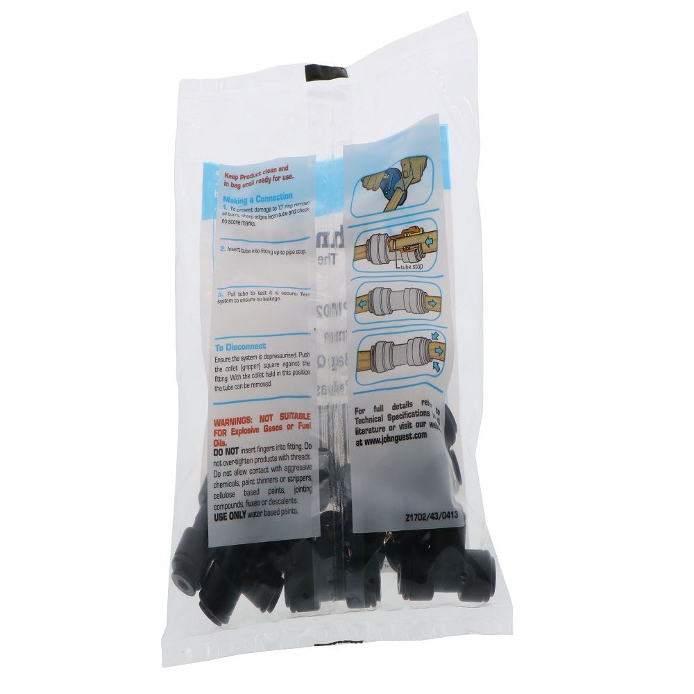 John Guest Union Tee BLACK ACETAL - 4mm
