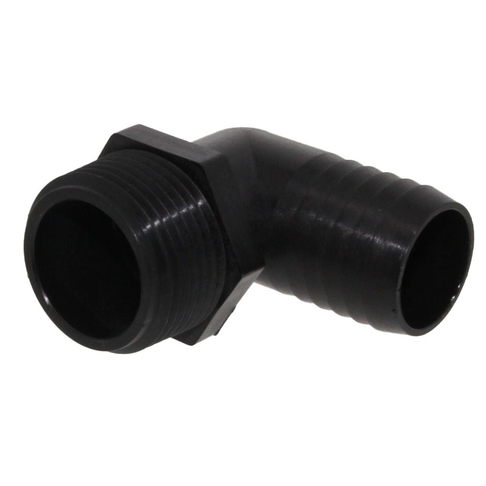 Male Elbow Barb x Male NPT - 5/8" HB x 1/2" MNPT - Black Polypropylene