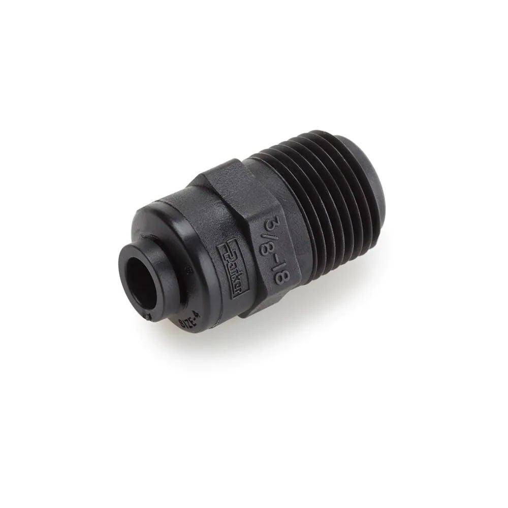 Black Kynar PVDF Male Connector - 3/8 x 1/8 NPTF