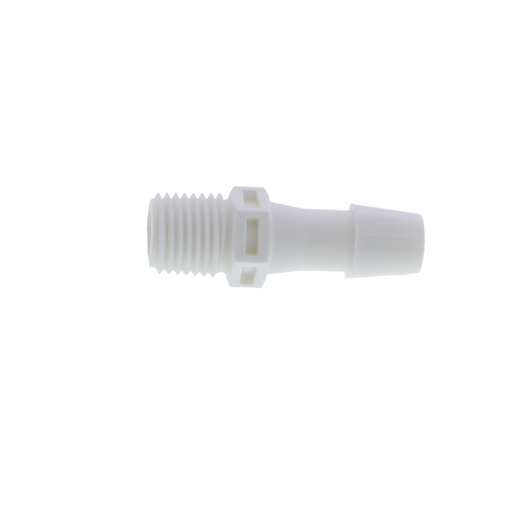 FitQuik Nylon Thread to Tube Straight Fitting - 1/4 NPT to 3/8 Hose Barb - White