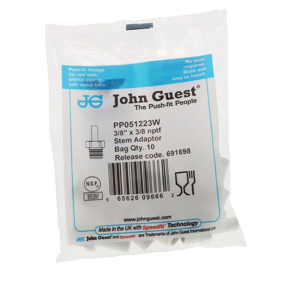 John Guest Stem Adapter Polypro - 3/8 x 3/8 NPTF