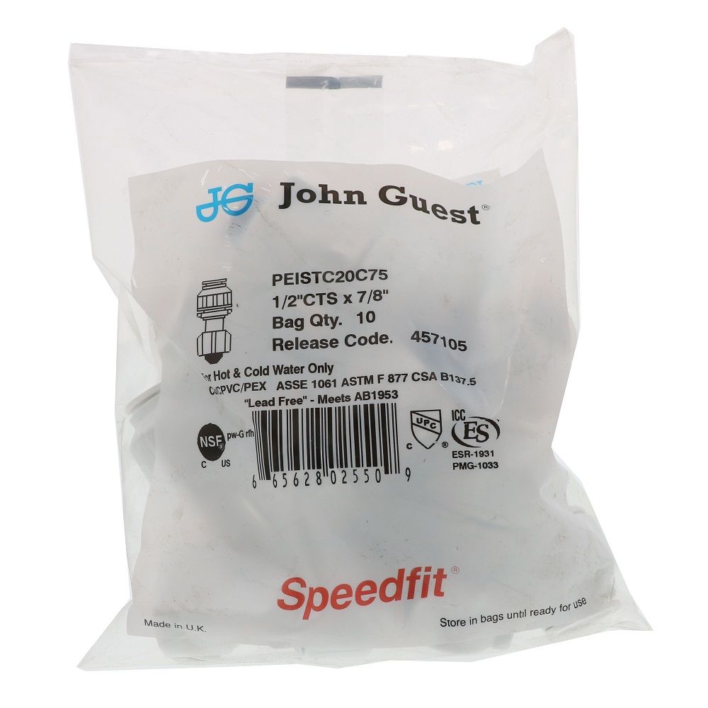 John Guest Female Ballcock Connector - 1/2 CTS x 7/8-15/16 UNS