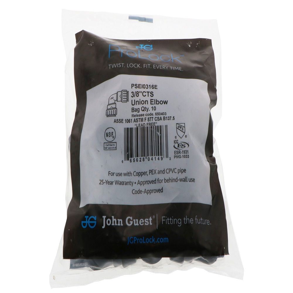 John Guest ProLock Black Union Elbow - 3/8 CTS