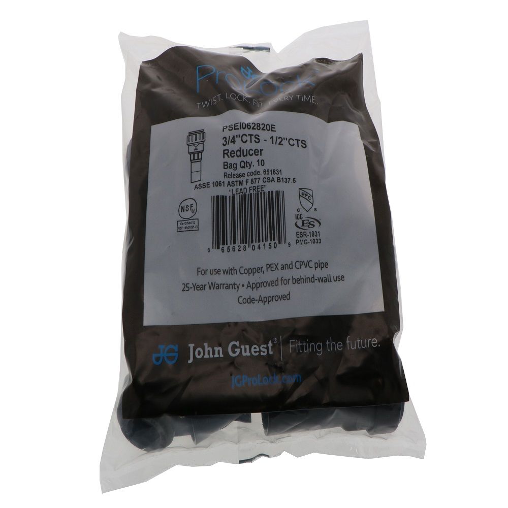 John Guest ProLock Black Reducer- 3/4 CTS Stem x 1/2 CTS