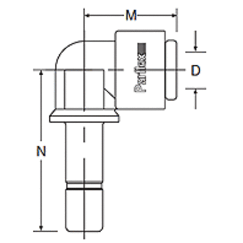 Kynar PVDF Tube Elbow Union Stem - 1/4 x 3/8