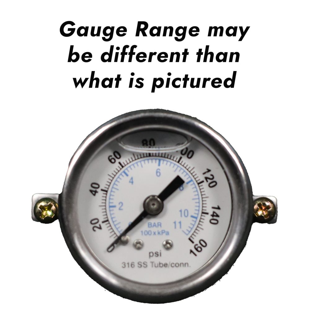 Water Pressure Gauge 160 PSI, 1/8" MPT, 1.5" Plastic Dial, Center Back Uclamp, SS Case