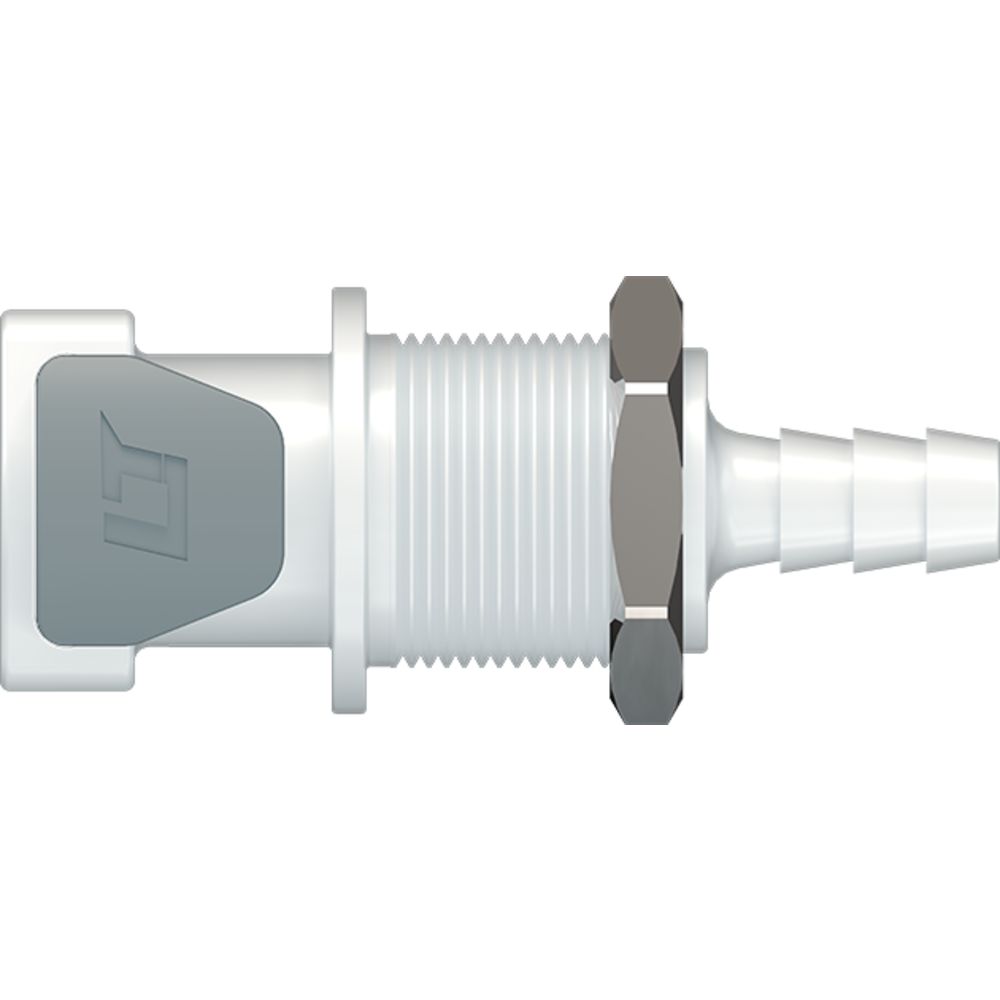 LinkTech 50AC Series Panel Mt. Female, Valved, 1/4" HB, Natural Acetal, Buna N