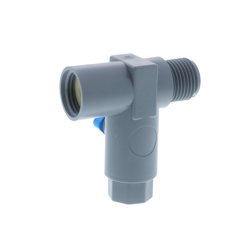Three-Way PVC Ball Valve - 1/2" FPT x 1/2" MPT run x 1/4" FPT Branch