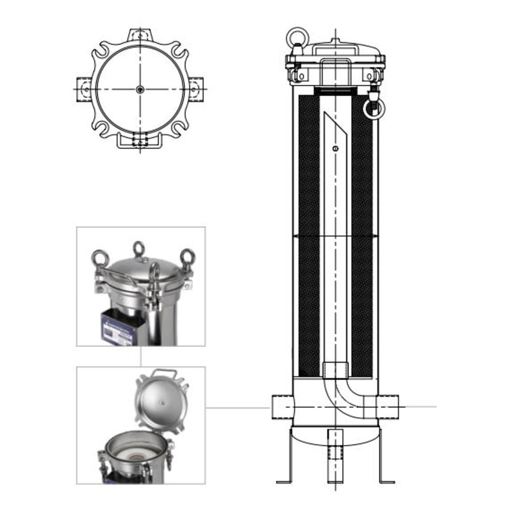 HydroScientific Swing Bolt 170 Jumbo Filter Housing, 2" FNPT 304SS