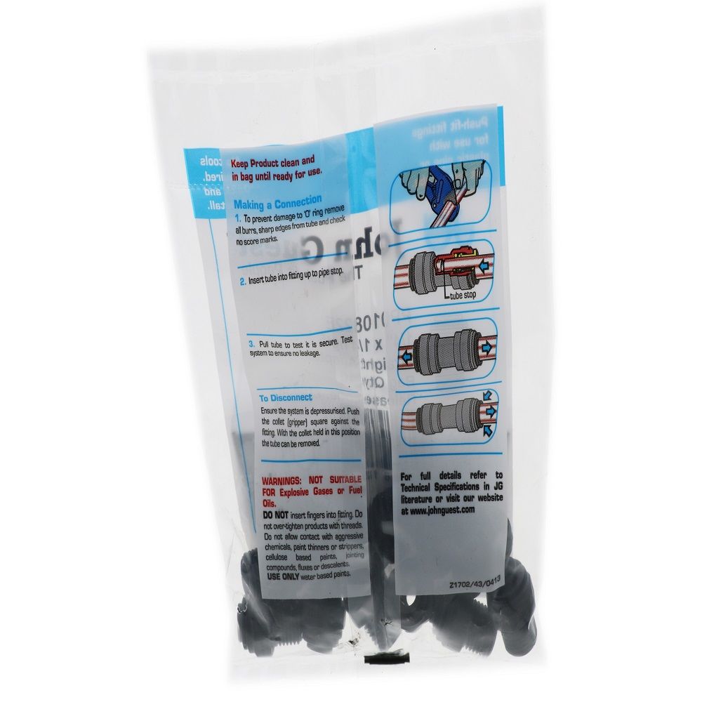 John Guest Male Connector NPTF Black Polypropylene - 1/4 x 1/4 NPTF