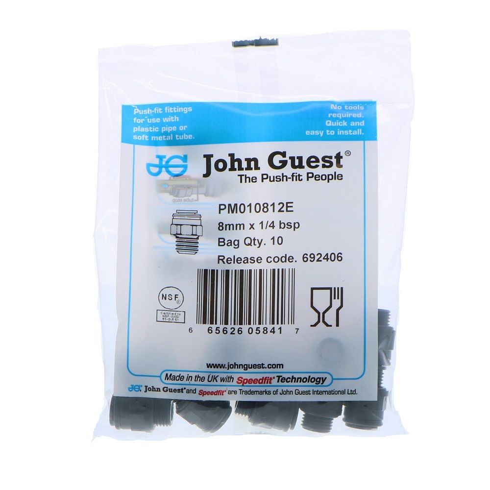 John Guest Male Connector BLACK ACETAL - 8mm x 1/4 BSPP