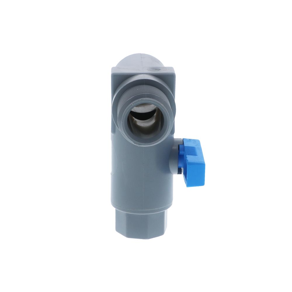 Three-Way PVC Ball Valve - 1/2" FPT x 1/2" MPT run x 1/4" FPT Branch