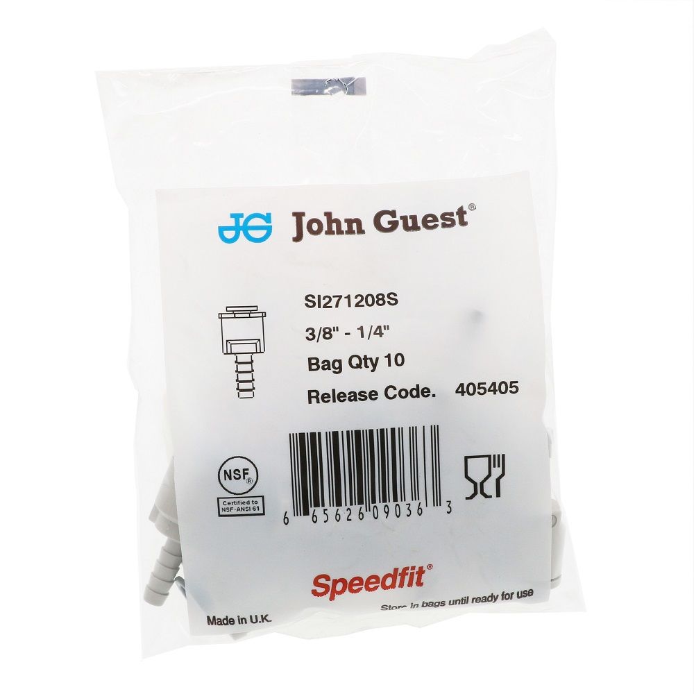 John Guest Superseal Barb - 3/8 Superseal x 1/4 ID Barb
