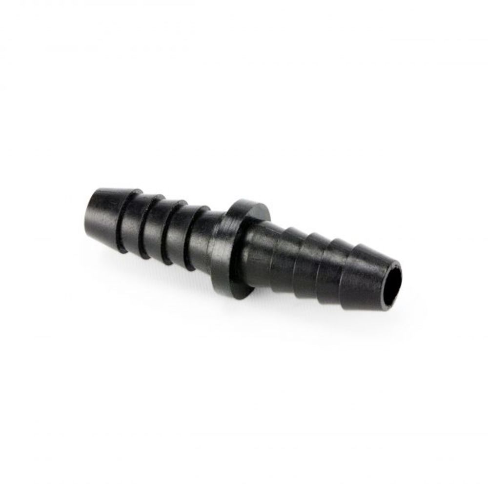 Union Barb Connector with Stop ¼ Barb x ¼ Barb, Polypro Black