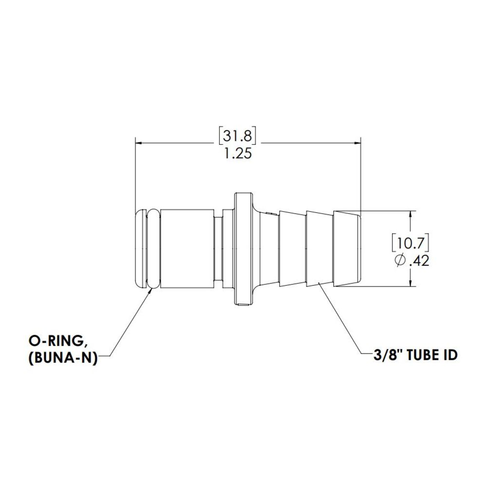 LinkTech 40AC Series Straight Male, Non-valved, 3/8" HB, Natural Acetal,