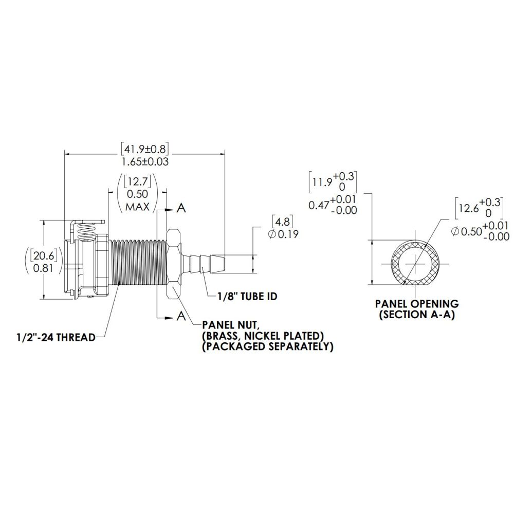 LinkTech 20AC Series Panel Mt. Female, Non-valved, 1/8" HB, Natural Acetal