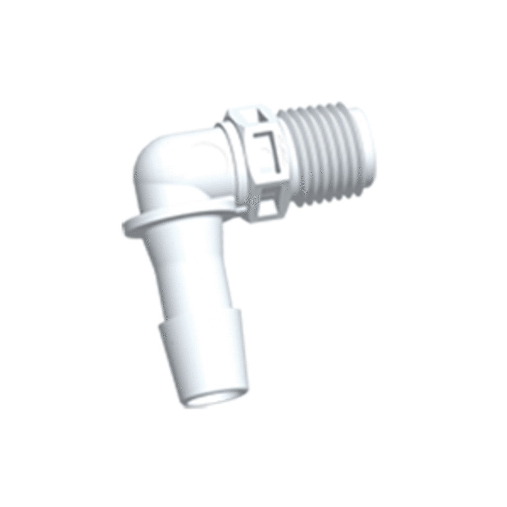 FitQuik Nylon Thread to Tube Elbow Fitting - 1/4 NPT to 3/8 Hose Barb