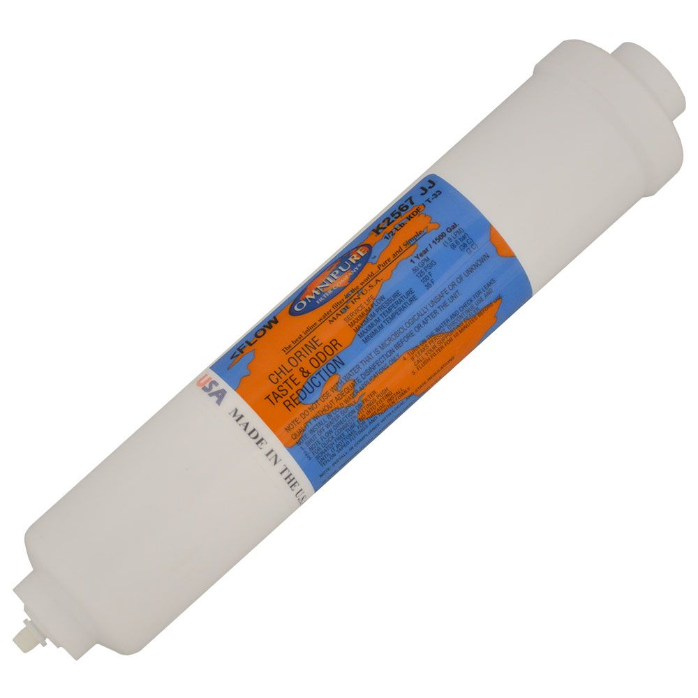 Omnipure Inline K2567-KK GAC + 0.5lb KDF 55 - 10" x 2" Filter - 3/8" Quick Connect