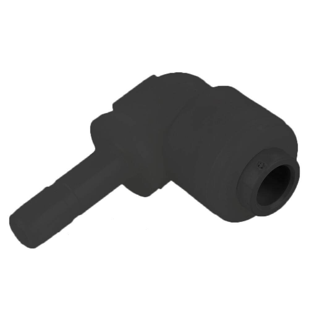 Black Kynar PVDF Tube Elbow Union Stem - 3/8 x 1/4