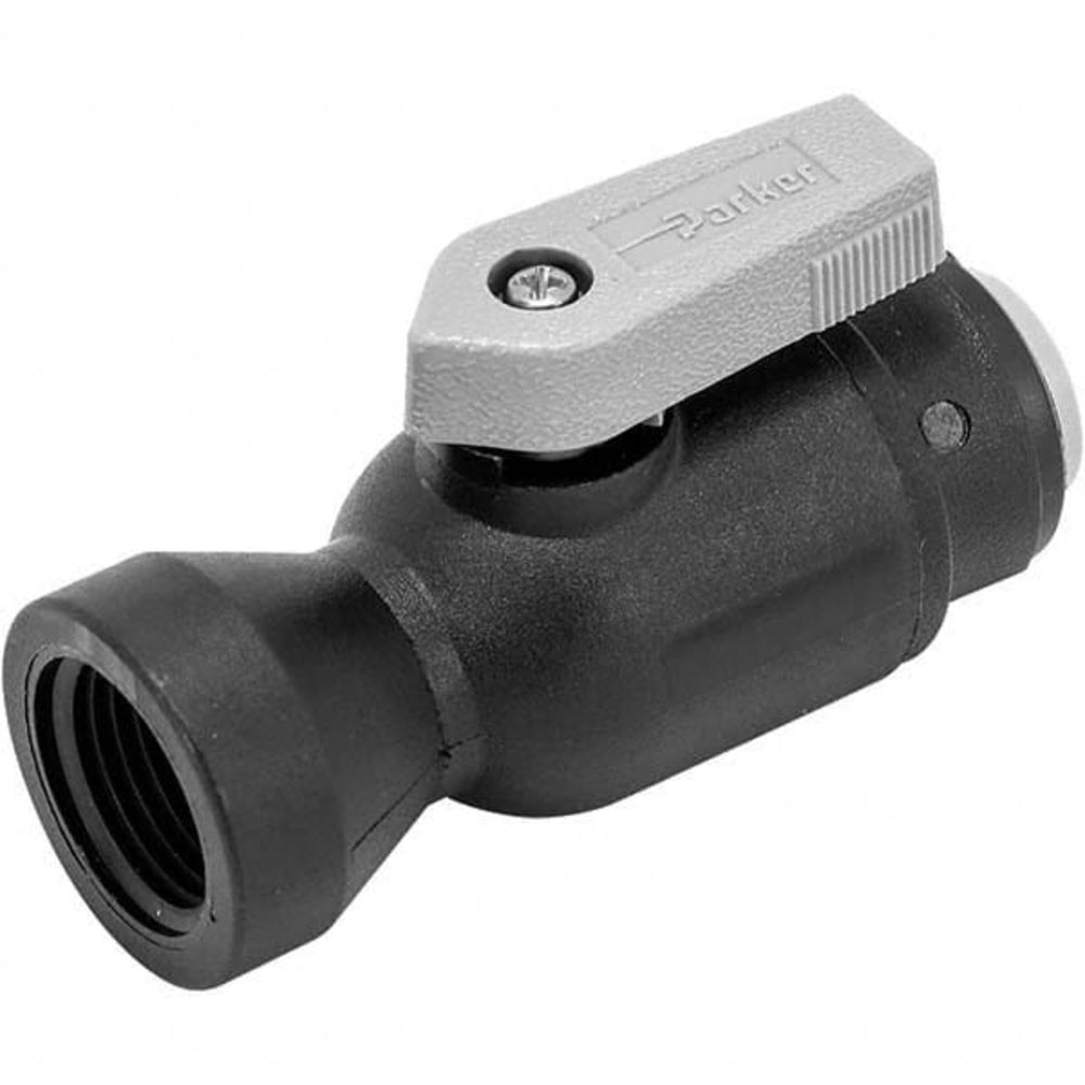 Shut-Off Ball Valve Polypropylene Black with Grey Lever - 3/8 QC x 3/8 NPTF