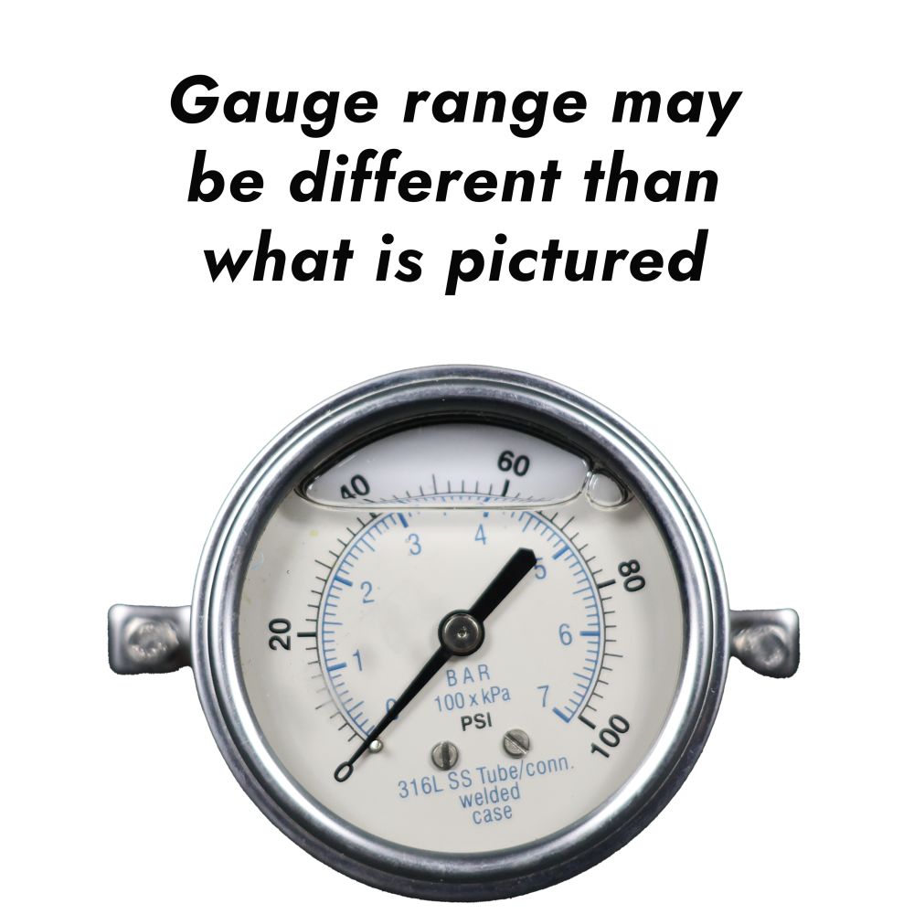 Water Pressure Gauge 100 PSI, 1/4" MPT, 2.0" Plastic Dial, Center Back Uclamp, SS Case