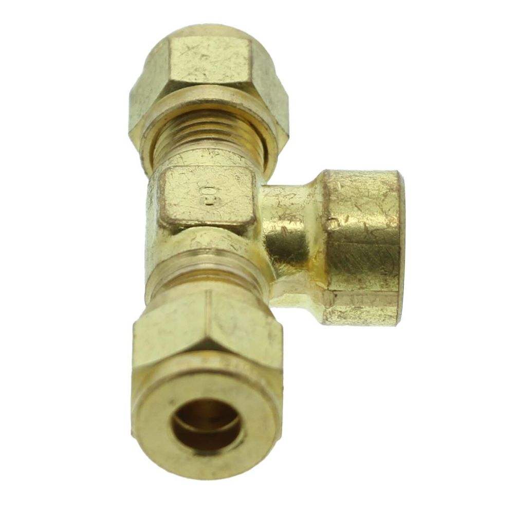Brass Compression Female Branch Tee - 1/4 compression x 1/4 compression x 1/8 FPT