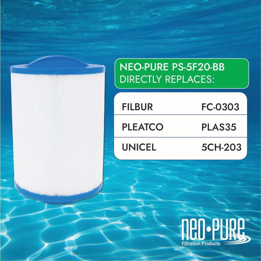 Neo-Pure PS-5F20-BB Pool and Spa Filter 5-3/8" x 7”