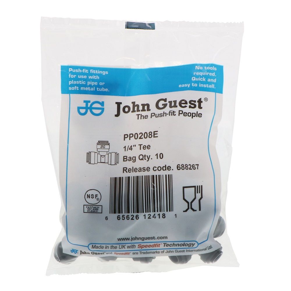 John Guest Union Tee Black Polypropylene - 1/4