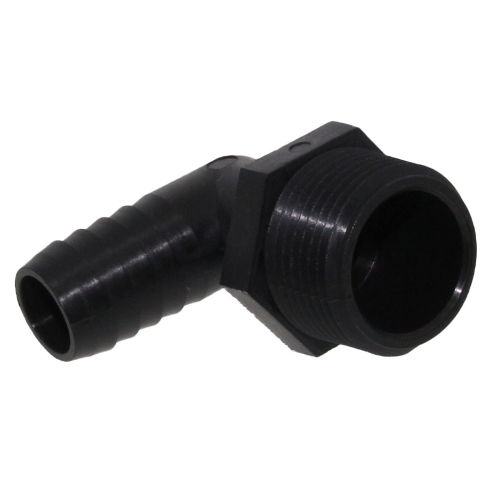 Male Elbow Barb x Male NPT - 1/2" HB x 1/2" MNPT - Black Polypropylene