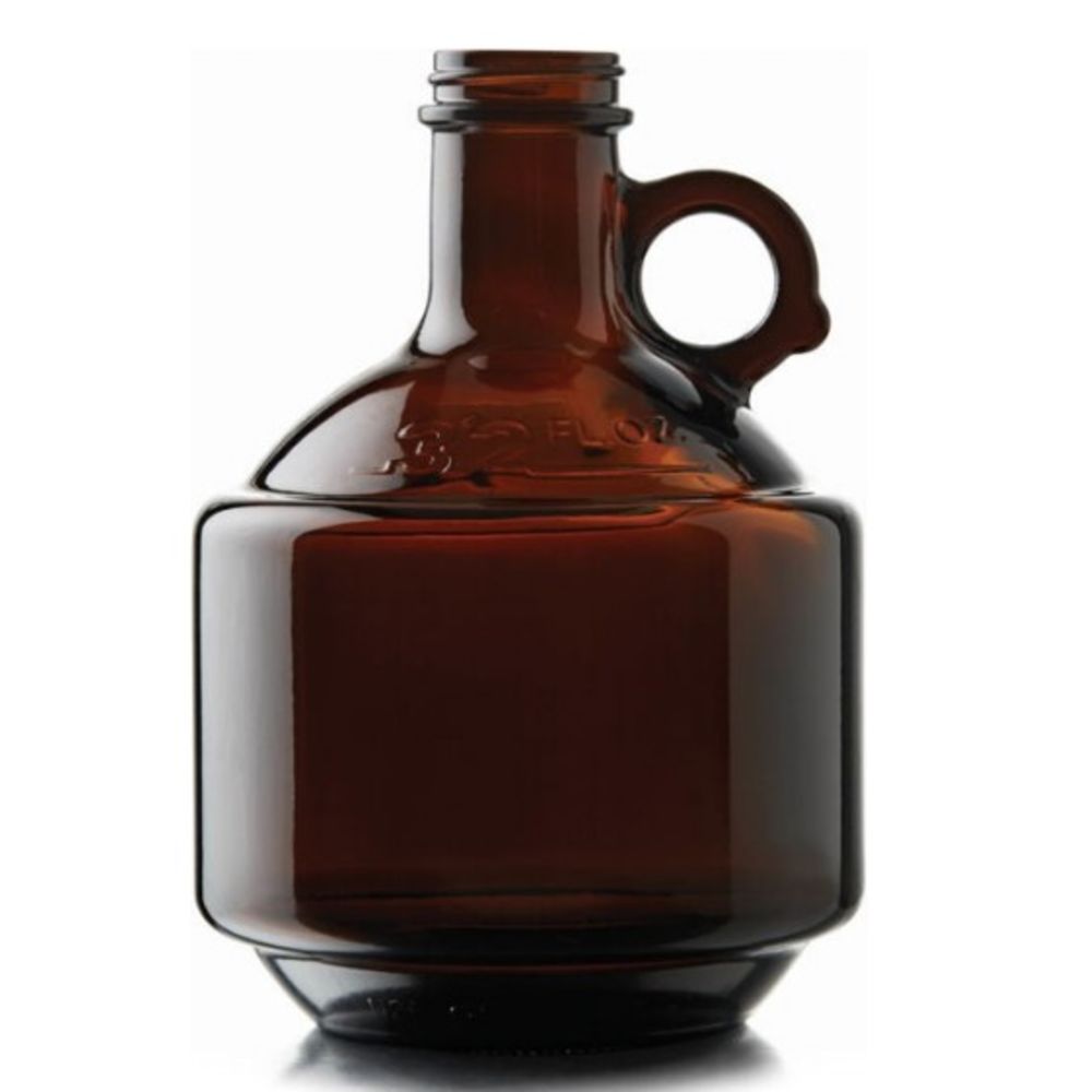 Amber 32oz Glass Beer Growler Round Loop Handle 38/400 finish Without Cap