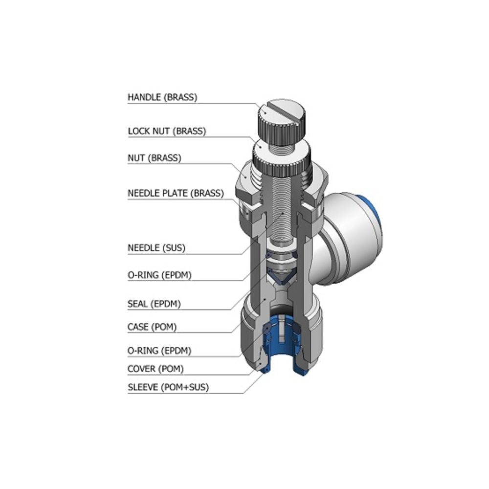 NeoFit - Acetal Natural White Flow Control Elbow Union 1/4" tube