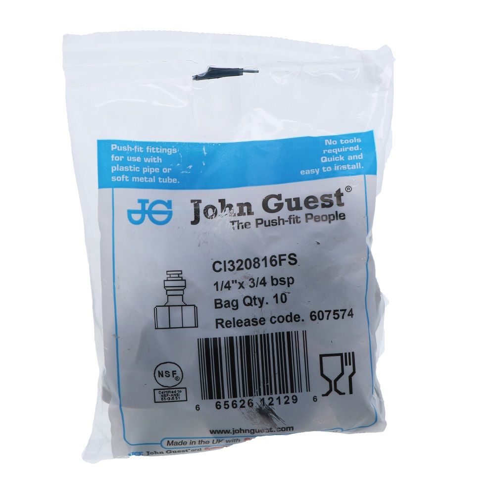 John Guest Tap Adaptor BSP Thread - 1/4" x 3/4" BSP Flat End