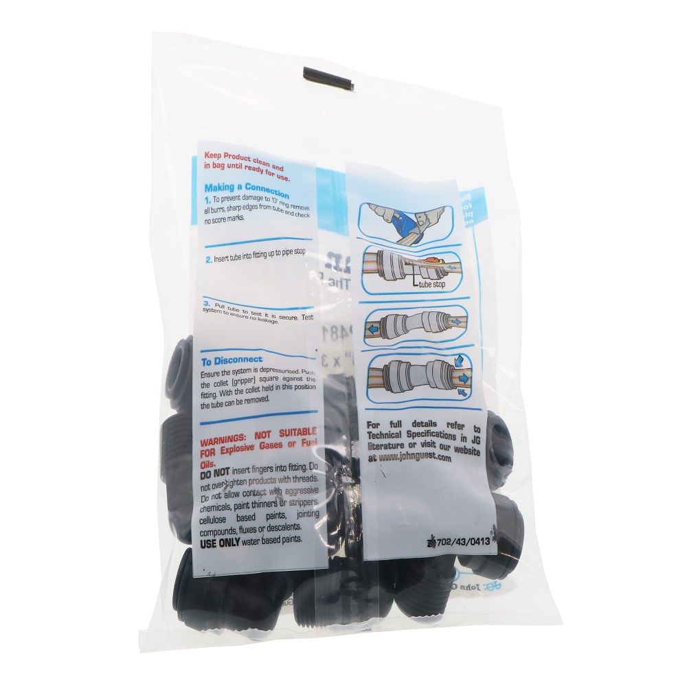 John Guest Fixed Elbow NPTF Black Polypropylene - 3/8 x 3/8 NPTF
