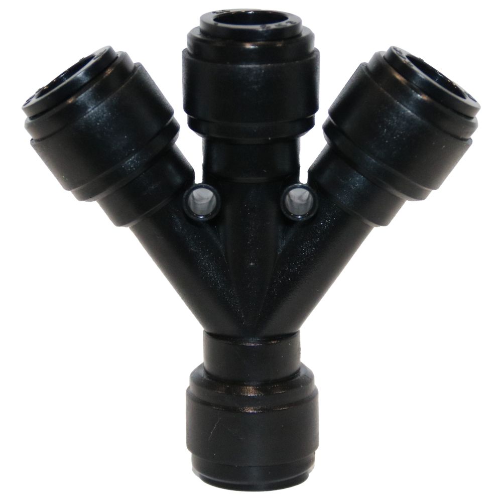 NeoFit Acetal Black Three Way Divider 1/2" tube x 1/2" tube