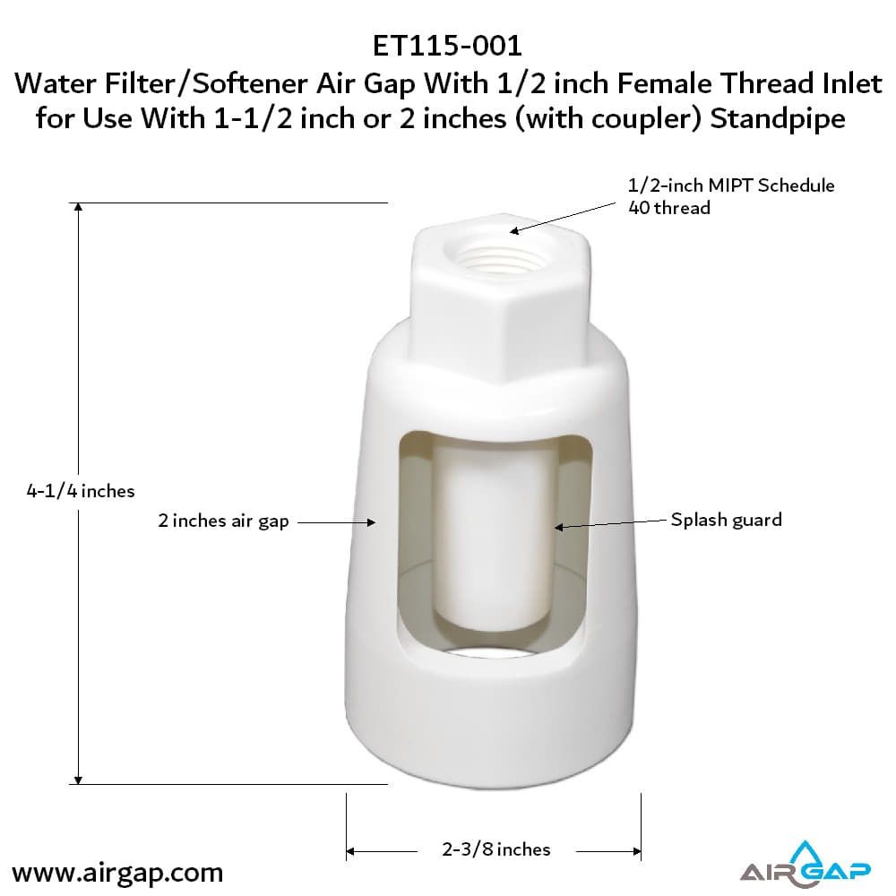 Standpipe Airgap - 1.5" PVC 40 / ABS, 1/2" FPT G15