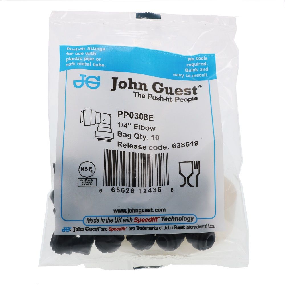 John Guest Union Elbow Black Polypropylene - 1/4