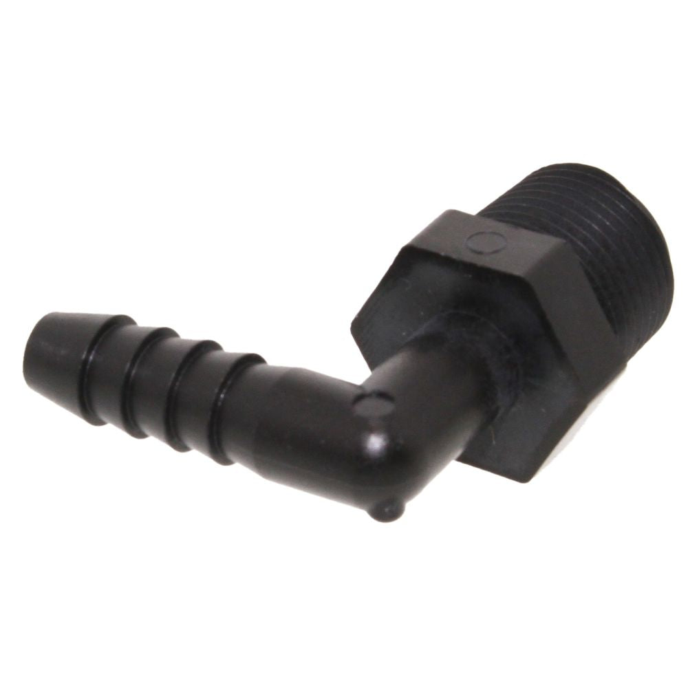 Male Elbow Barb x Male NPT - 3/8" HB x 3/8" MNPT - Black Polypropylene