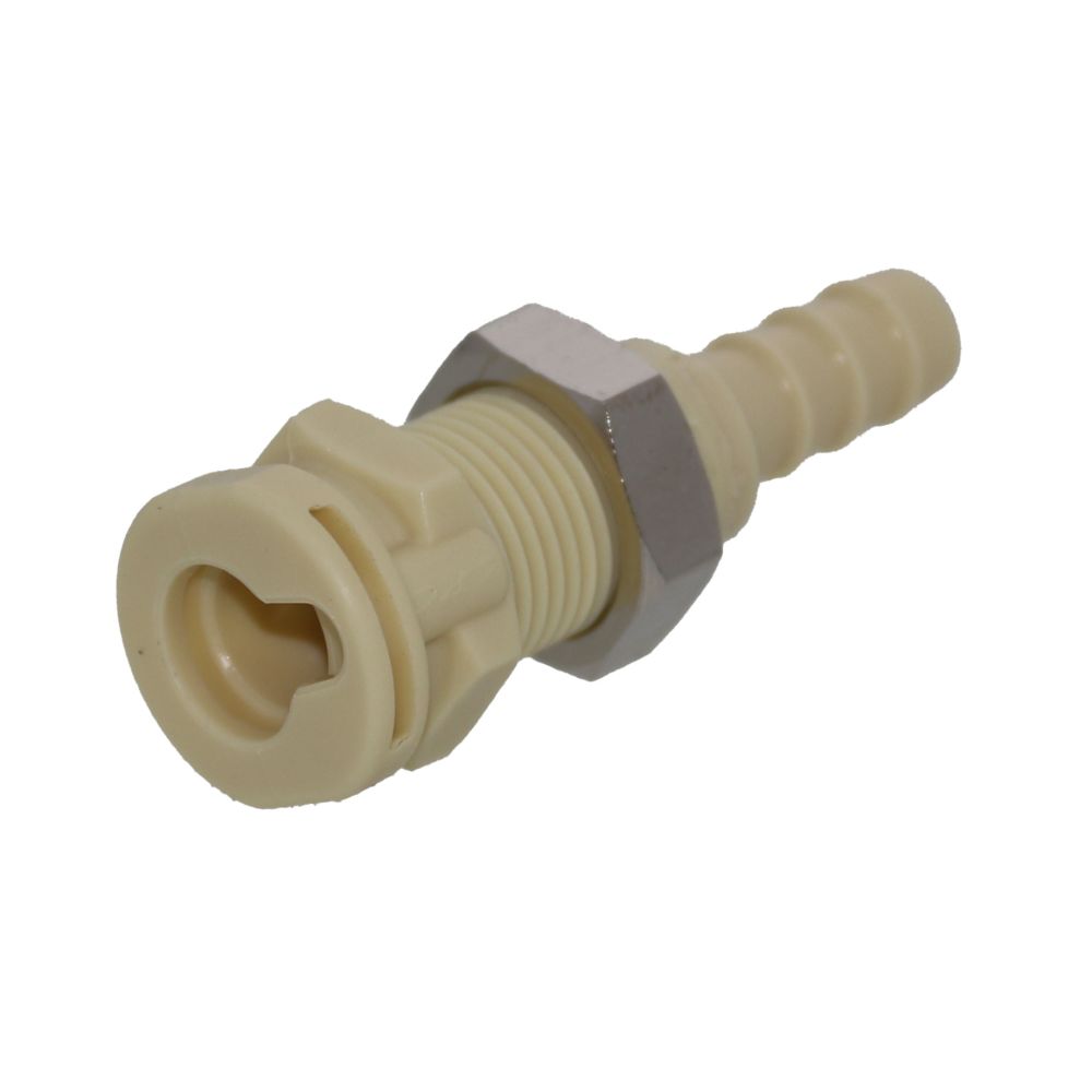 Colder PMC160412NC 1/4" Hose Barb Non-Valved Panel Mount Polypropylene Coupling Body without Clips - Pack of 250
