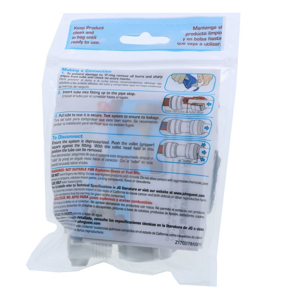 John Guest Plastic Angle Stop Adapter Valve Lead-Free - 3/8 x 1/2 x 1/4