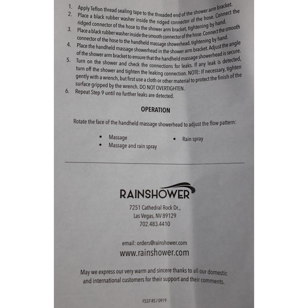 Rainshow'r MC1005-RS Massage Handheld Shower Hose Kit