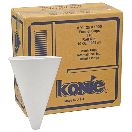 1000 Konie 10 oz Disposable Paper Funnels - 8 sleeves of 125