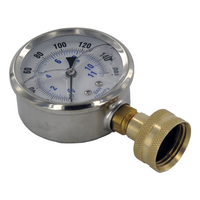Water Pressure Gauge 0-160 PSI Liquid Filled with Garden Hose Adapter