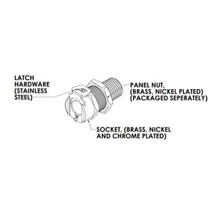 LinkTech 40CB Series Panel Mt. Female, Male Thread, Valved, 1/4" MNPT, Chrome Brass, Buna N