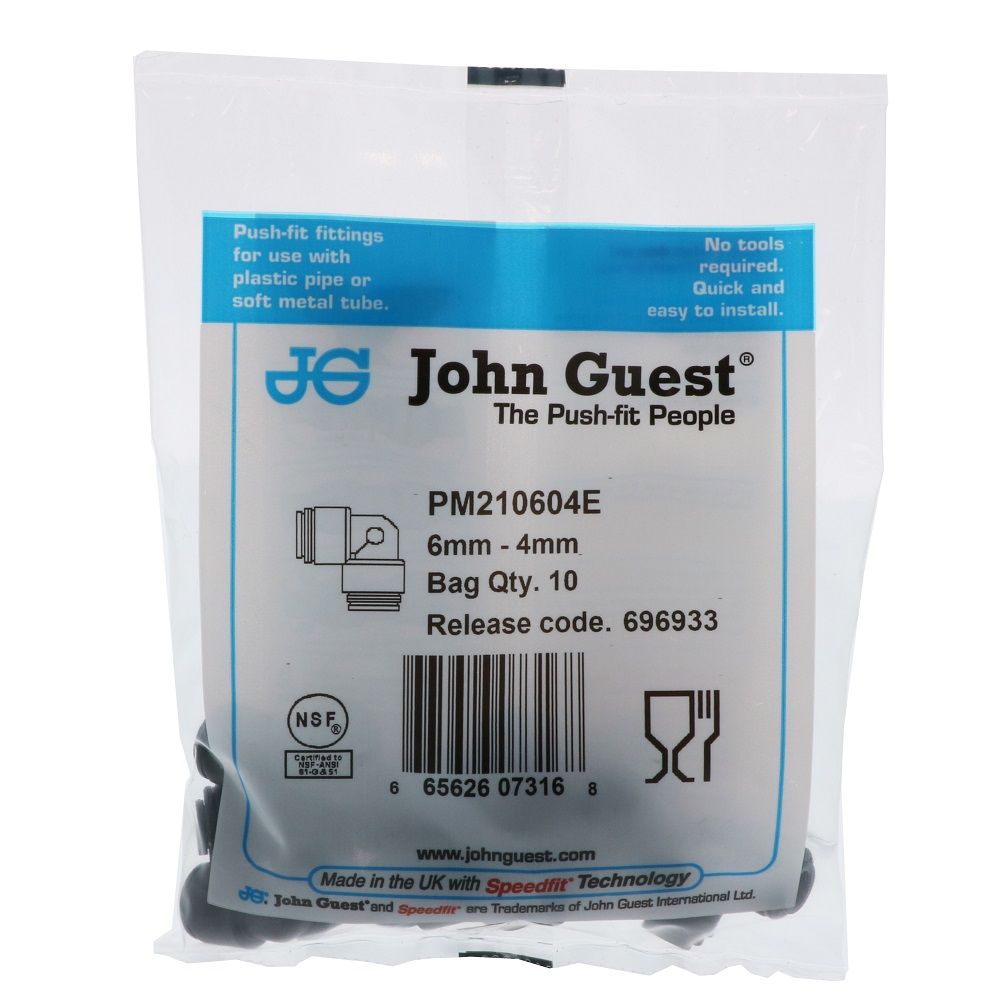 John Guest Reducing Union Elbow BLACK ACETAL - 6mm x 4mm