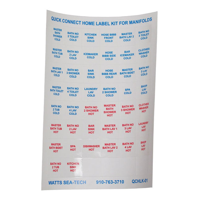 Watts AquaLock/SeaTech - Label Kit - Labels for Home
